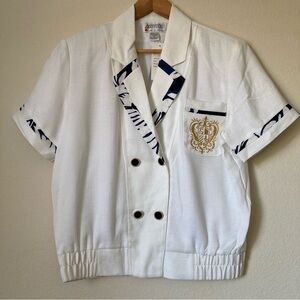 Sideffects White and Blue Vintage 80s Short Sleeve Blazer Top | NWT